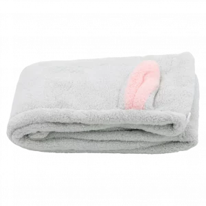 MUMUSO Haar-Turban Handtuch aus Mikrofaser, grau mit Hasenohren, weiches Haartuch für schnelles Haaretrocknen.