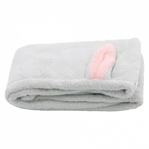 MUMUSO Haar-Turban Handtuch aus Mikrofaser, grau mit Hasenohren, weiches Haartuch für schnelles Haaretrocknen.
