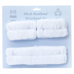MUMUSO Haarband Set aus 100% Polyester (Weiß) – weiches Haarband und Armbänder für Gesichtspflege und Abschminken.