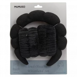 MUMUSO Haarband- und Armband-Set aus weichem Polyester in Schwarz – praktisches Haar-Accessoire für Gesichtspflege und Kosmetik.