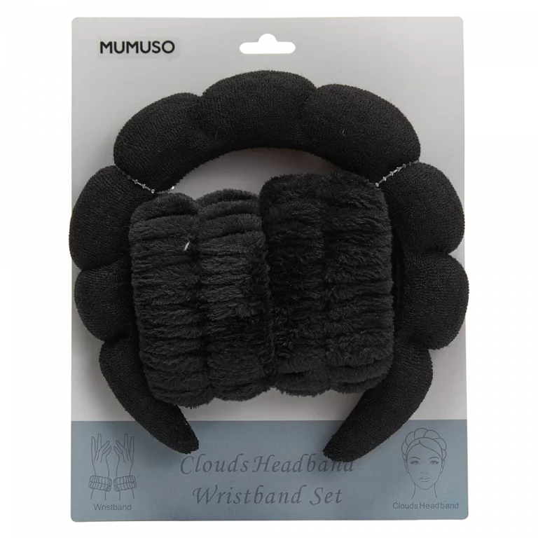 MUMUSO Haarband- und Armband-Set aus weichem Polyester in Schwarz – praktisches Haar-Accessoire für Gesichtspflege und Kosmetik.