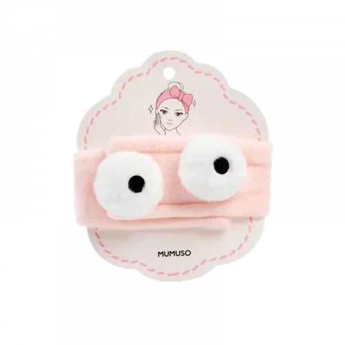 MUMUSO Haarband Flanell (Rosa) mit großen Augen – flauschiges Haarband für Gesichtspflege und Make-up, angenehm weich.