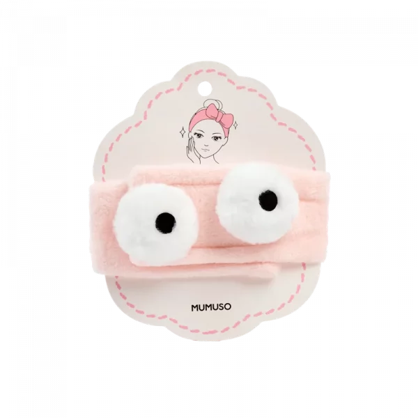 MUMUSO Haarband Flanell (Rosa) mit großen Augen – flauschiges Haarband für Gesichtspflege und Make-up, angenehm weich.