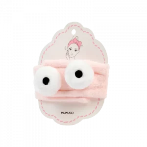 MUMUSO Haarband Flanell (Rosa) mit großen Augen – flauschiges Haarband für Gesichtspflege und Make-up, angenehm weich.