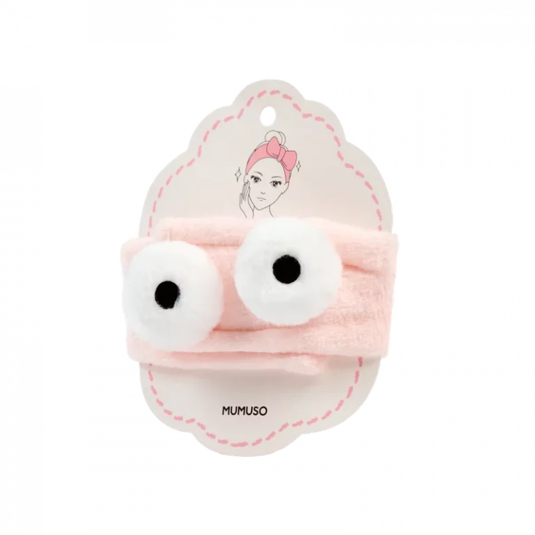 MUMUSO Haarband Flanell (Rosa) mit großen Augen – flauschiges Haarband für Gesichtspflege und Make-up, angenehm weich.