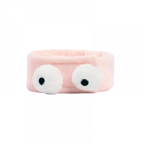 MUMUSO Haarband Flanell (Rosa) mit großen Augen – flauschiges Haarband für Gesichtspflege und Make-up, angenehm weich.