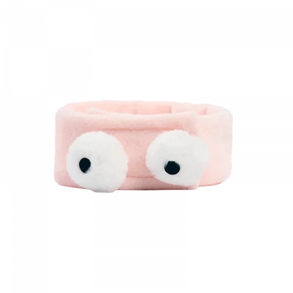 MUMUSO Haarband Flanell (Rosa) mit großen Augen – flauschiges Haarband für Gesichtspflege und Make-up, angenehm weich.