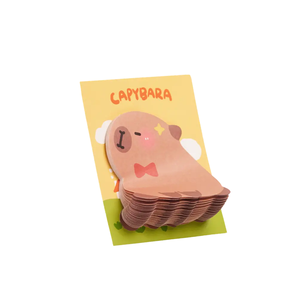 mumuso_haftnotizen_capybara_braun_2.webp MUMUSO Haftnotizen mit Capybara, selbstklebende Notizzettel in Braun – niedliche Bürobedarf-Idee für den Alltag.