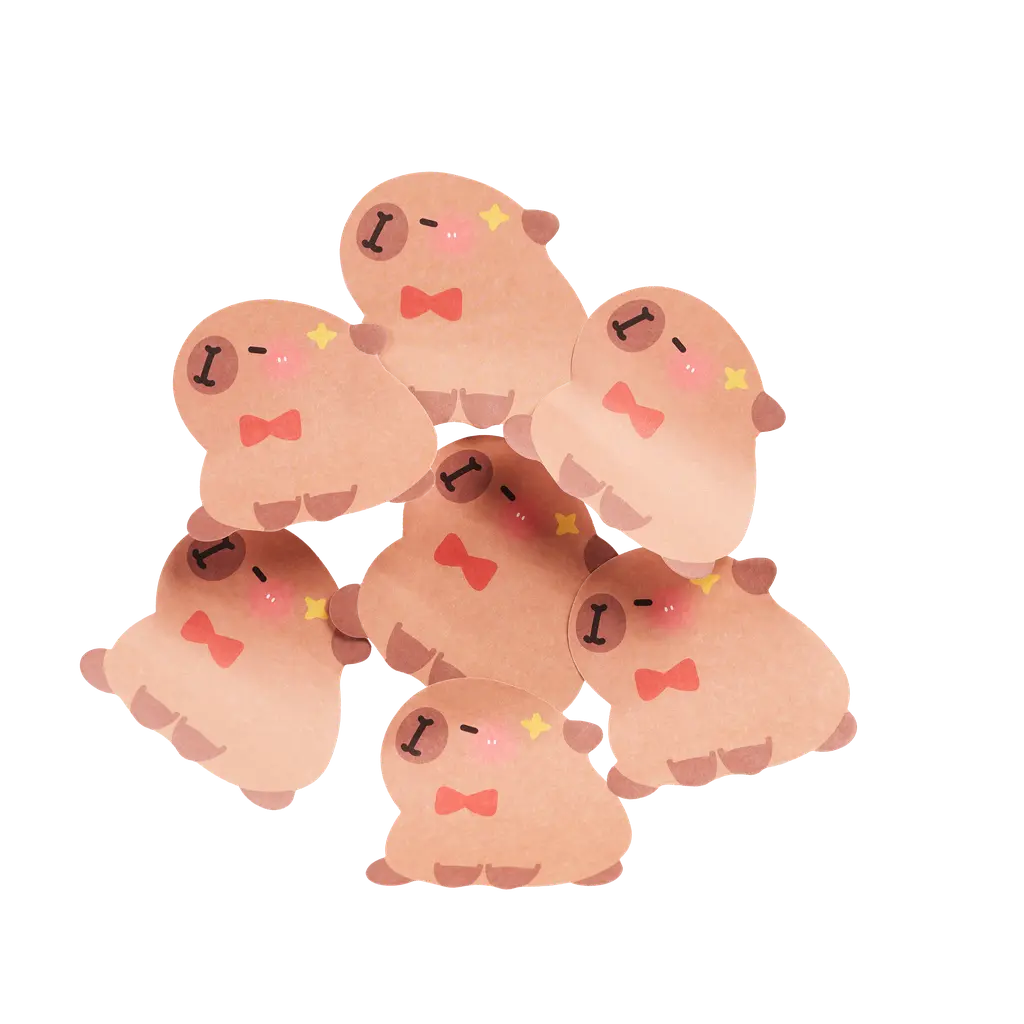 mumuso_haftnotizen_capybara_braun_3.webp MUMUSO Haftnotizen mit Capybara, selbstklebende Notizzettel in Braun – niedliche Bürobedarf-Idee für den Alltag.