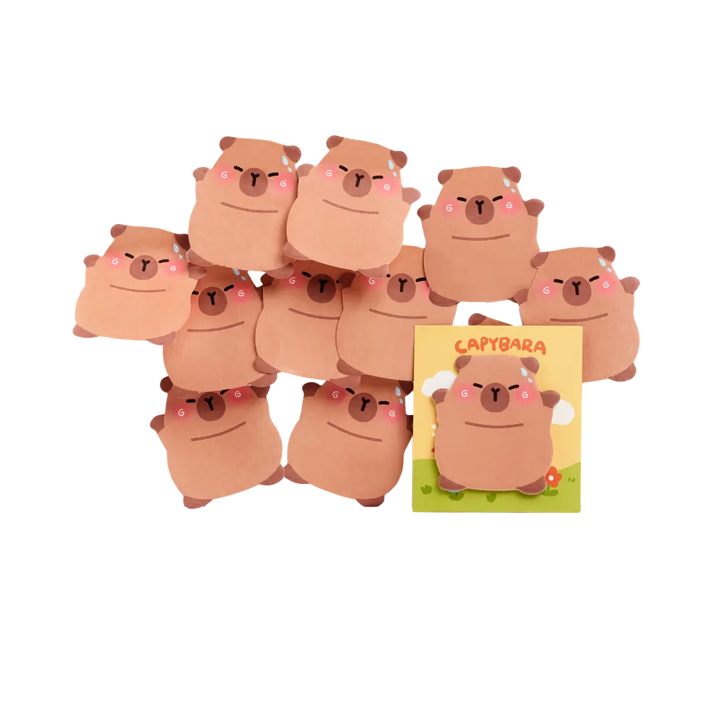 mumuso_haftnotizen_capybara_braun_5.webp MUMUSO Haftnotizen mit Capybara, selbstklebende Notizzettel in Braun – niedliche Bürobedarf-Idee für den Alltag.