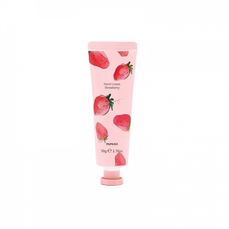 MUMUSO Handcreme mit Erdbeer, 50 g (Rosa) – feuchtigkeitsspendende Handpflege für trockene Hände im Alltag.