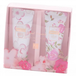 MUMUSO Handcreme Geschenkset mit Rosen- und Sakura-Print, 2×40 g (Rosa/Weiß) – pflegende Handpflege für trockene Hände.