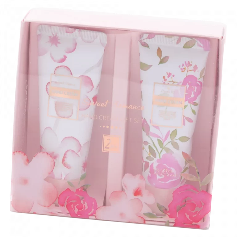 MUMUSO Handcreme Geschenkset mit Rosen- und Sakura-Print, 2×40 g (Rosa/Weiß) – pflegende Handpflege für trockene Hände.