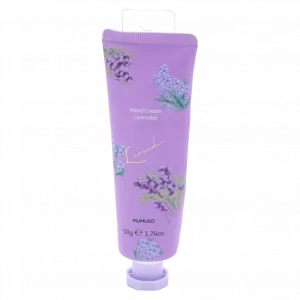MUMUSO Handcreme mit Lavendelduft, 50 g, lila Tube mit floralen Print – feuchtigkeitsspendende Handpflege für empfindliche Hände.