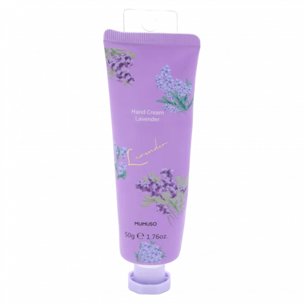 MUMUSO Handcreme mit Lavendelduft, 50 g, lila Tube mit floralen Print – feuchtigkeitsspendende Handpflege für empfindliche Hände.