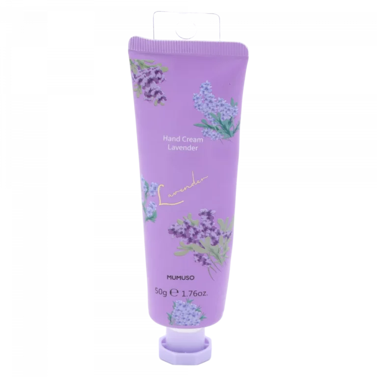 MUMUSO Handcreme mit Lavendelduft, 50 g, lila Tube mit floralen Print – feuchtigkeitsspendende Handpflege für empfindliche Hände.
