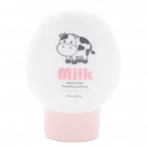 MUMUSO Handcreme mit Milchextrakt, 80 g (Weiß/Rosa) – nährende Handpflege für empfindliche Haut mit Kuh-Print.