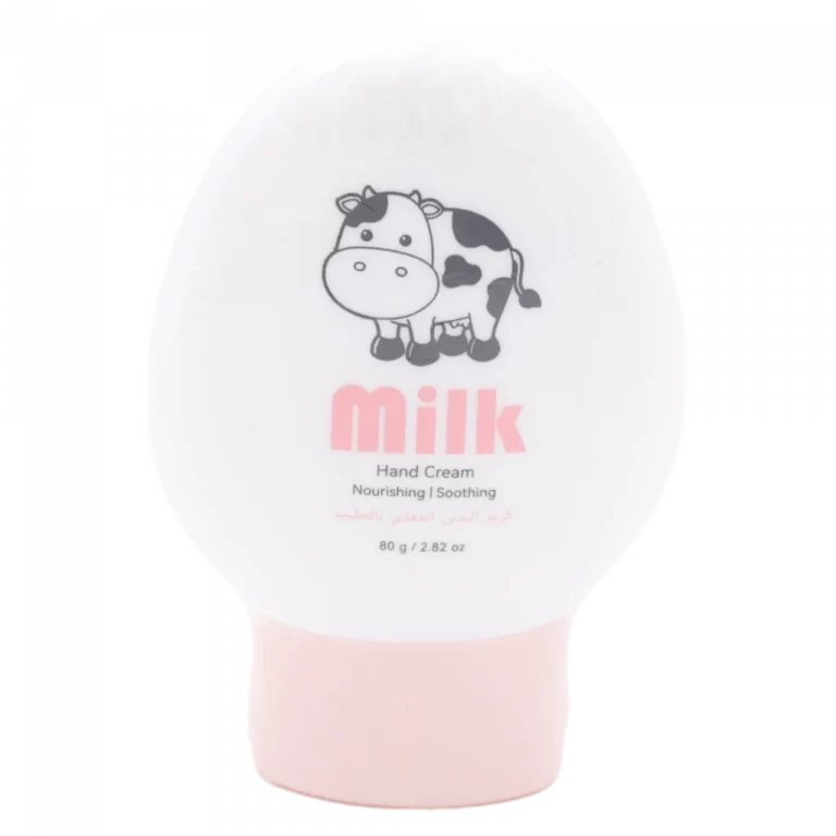 MUMUSO Handcreme mit Milchextrakt, 80 g (Weiß/Rosa) – nährende Handpflege für empfindliche Haut mit Kuh-Print.