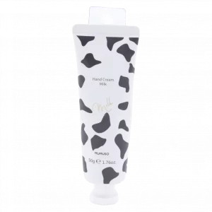 MUMUSO Handcreme mit Milch-Formel, 50 g, im schwarz-weißen Kuhfleckenmuster – feuchtigkeitsspendende Handpflege für trockene Haut.