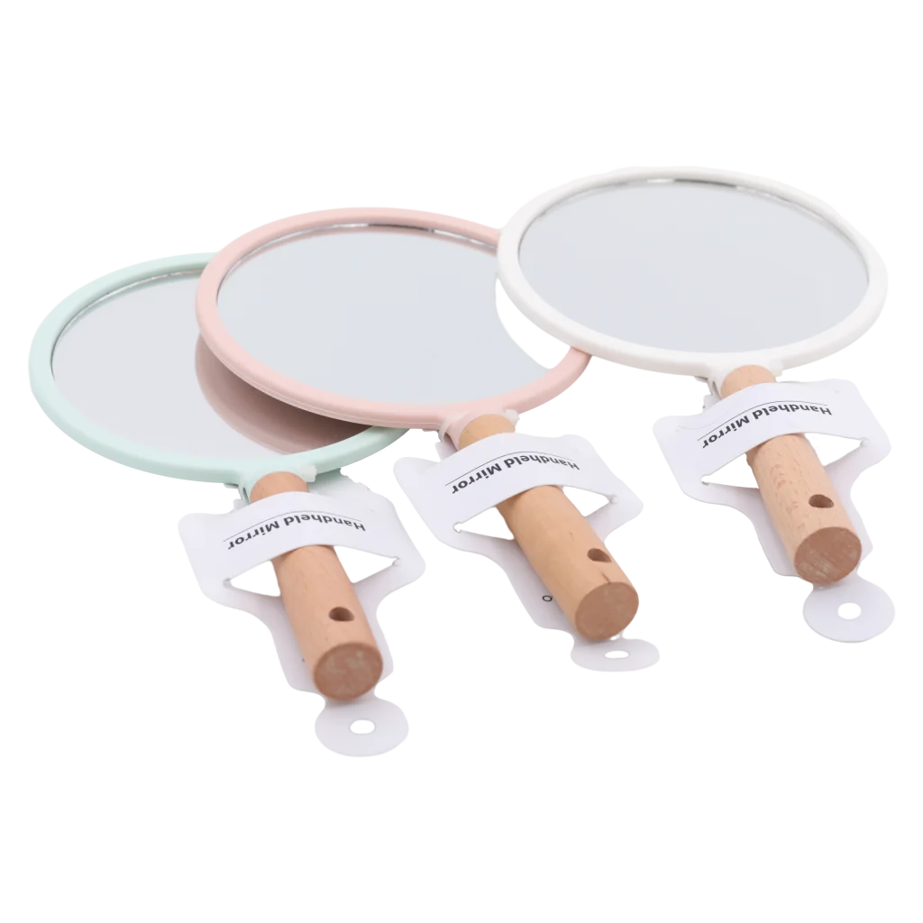 mumuso_handspiegel_abs-buchenholz_weiss_2.webp MUMUSO Handspiegel aus ABS-Kunststoff mit Buchenholzgriff, handlicher Make-up Spiegel (Weiß) für Badezimmer oder unterwegs.