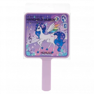 MUMUSO Handspiegel aus Kunststoff mit Einhorn, lila – tragbarer Kinderspiegel mit Einhorn für zuhause und unterwegs.