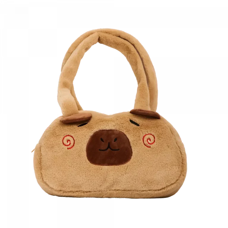 MUMUSO Handtasche Plüsch in Beige mit Capybara, weich und leicht, ideal als Schultertasche für Kinder oder Alltag.