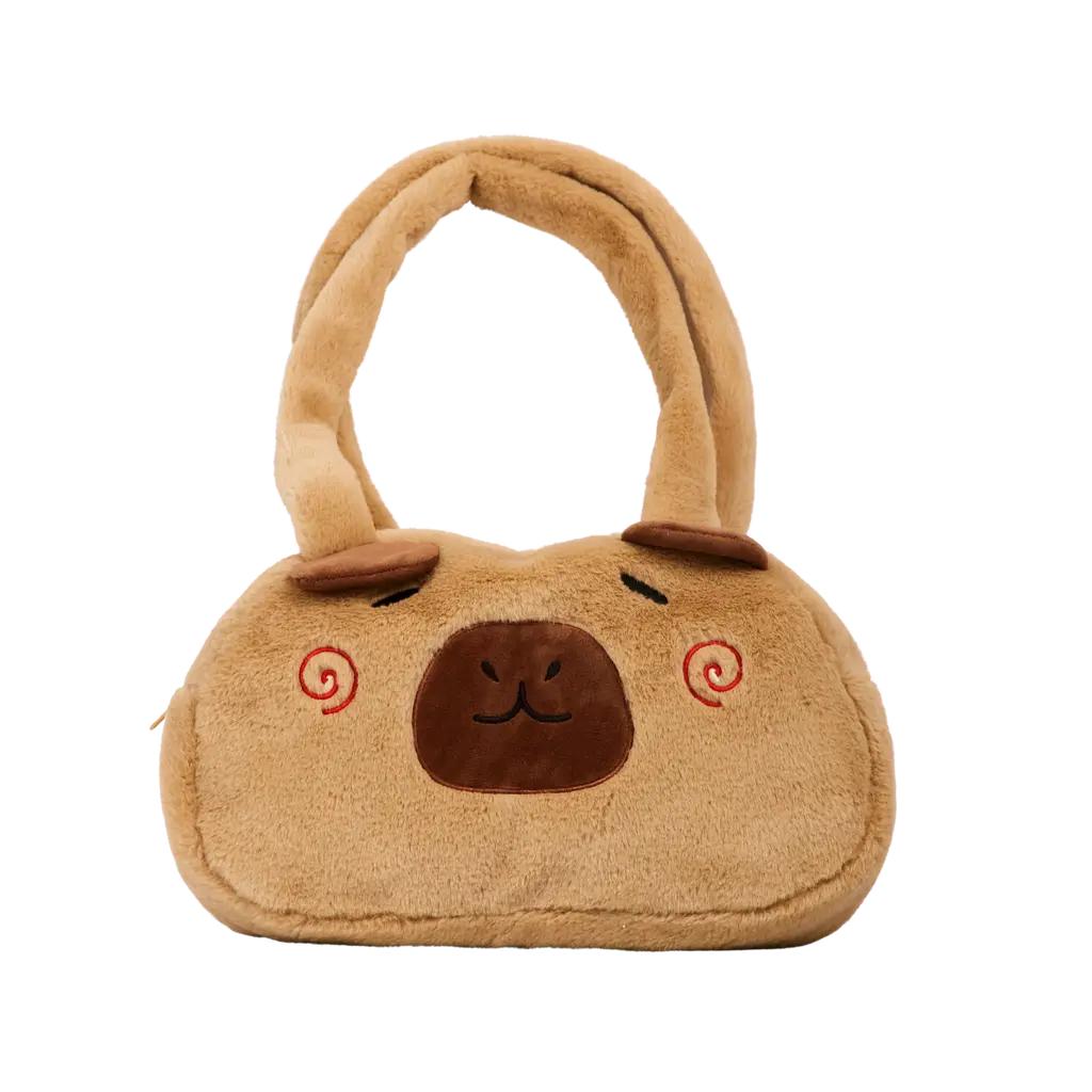 MUMUSO Handtasche Plüsch in Beige mit Capybara, weich und leicht, ideal als Schultertasche für Kinder oder Alltag.