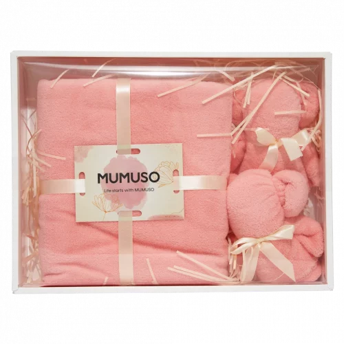 MUMUSO Handtuch-Set aus Polyester mit Bär, Geschenkbox, rosa – weiches Badetuch mit Gesichtstüchern für Badezimmer.