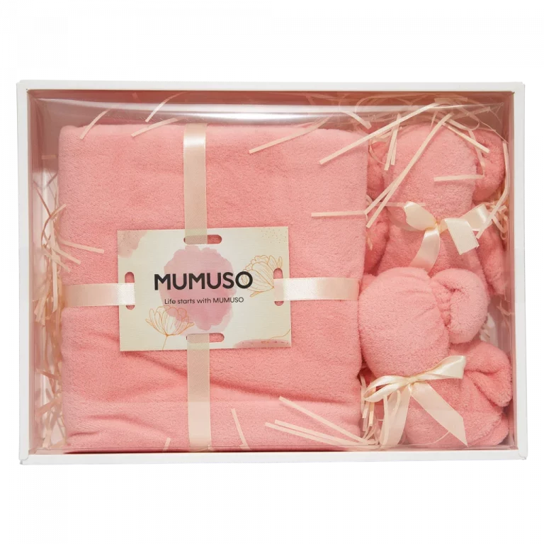 MUMUSO Handtuch-Set aus Polyester mit Bär, Geschenkbox, rosa – weiches Badetuch mit Gesichtstüchern für Badezimmer.
