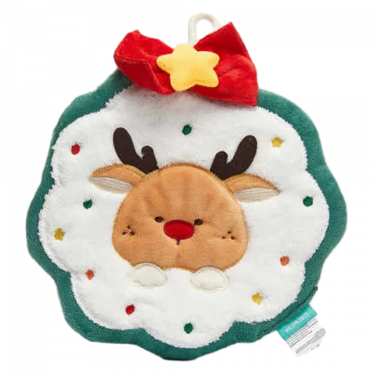MUMUSO Handtuch mit Rentier, flauschig und weiß – weiches Weihnachtshandtuch mit Aufhänger für Kinder.