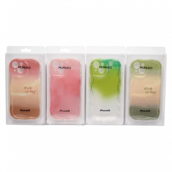 MUMUSO Handyhülle für iPhone 15 aus TPU mit Farbverlauf und Wellenkante – flexible Schutzhülle in Rosa.