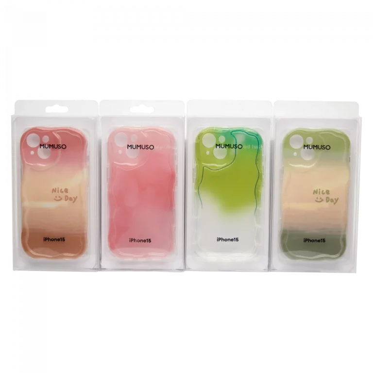 MUMUSO Handyhülle für iPhone 15 aus TPU mit Farbverlauf und Wellenkante – flexible Schutzhülle in Rosa.