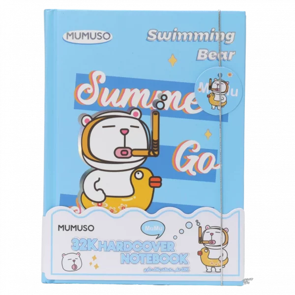 MUMUSO Hardcover Notizbuch 32K mit Bär, hellblau – süßes Notizbuch für Kinder und Schule, robustes Cover.
