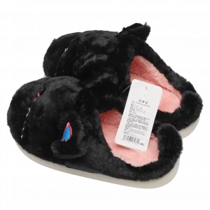 MUMUSO Hausschuhe Damen aus Plüsch, Größe 36-37 (Schwarz) – warme Katzen-Design Slipper für gemütliche Wintertage.
