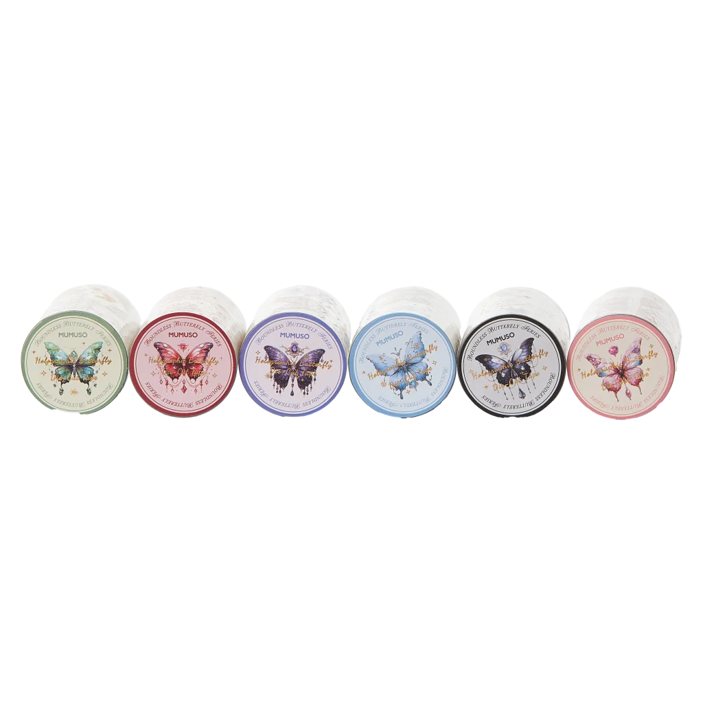 mumuso_holografisches_klebeband_schmetterling_rot.webp MUMUSO holografisches Klebeband mit Schmetterling, dekoratives Bastel-Tape in Rot – ideal zum Verzieren und Scrapbooking.