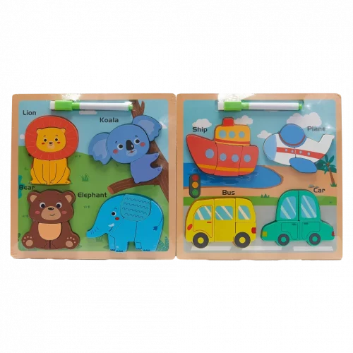 MUMUSO Holzpuzzle für Kinder ab 3 Jahren mit Tieren und Fahrzeugen – Lernspielzeug aus Sperrholz, mehrfarbig.