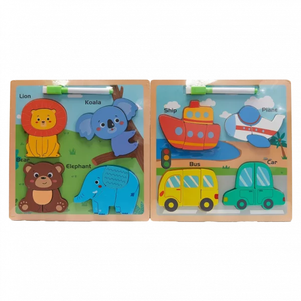 MUMUSO Holzpuzzle für Kinder ab 3 Jahren mit Tieren und Fahrzeugen – Lernspielzeug aus Sperrholz, mehrfarbig.
