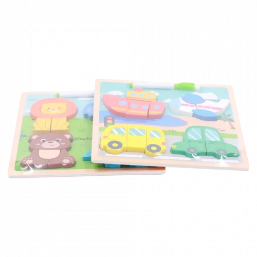 MUMUSO Holzpuzzle für Kinder ab 3 Jahren mit Tieren und Fahrzeugen – Lernspielzeug aus Sperrholz, mehrfarbig.