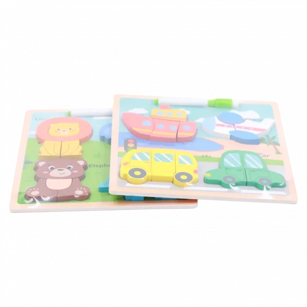 MUMUSO Holzpuzzle für Kinder ab 3 Jahren mit Tieren und Fahrzeugen – Lernspielzeug aus Sperrholz, mehrfarbig.