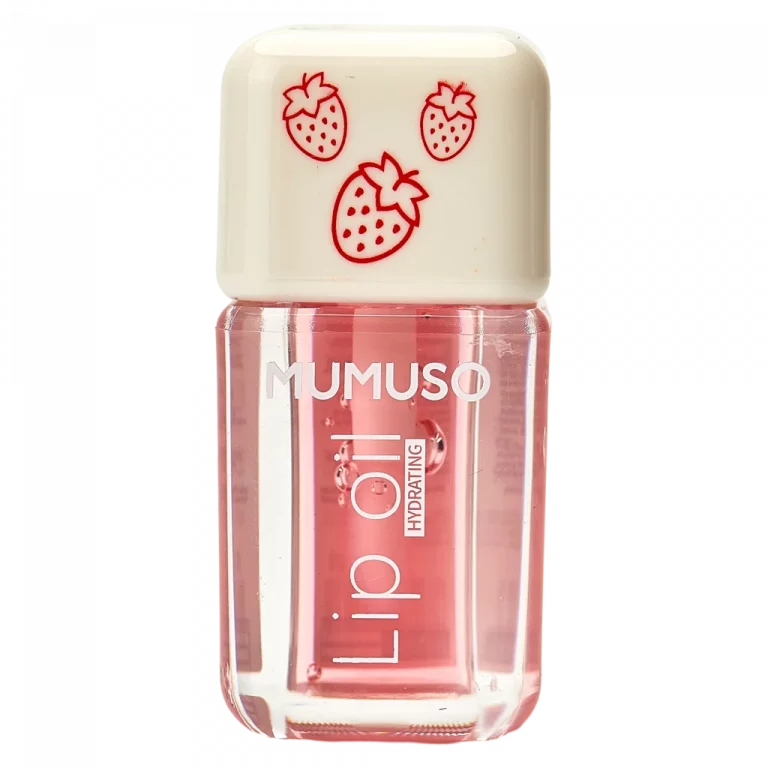 MUMUSO Hyaluron-Lippenöl feuchtigkeitsspendend, 30 ml (Rosa) mit Erdbeer-Print – pflegendes Lippenöl für trockene Lippen.