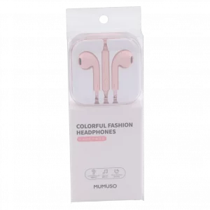 MUMUSO In-Ear-Kopfhörer aus ABS/TPE mit Kabelsteuerung in Rosa – leichte Kopfhörer für Musikgenuss und Anrufe unterwegs.