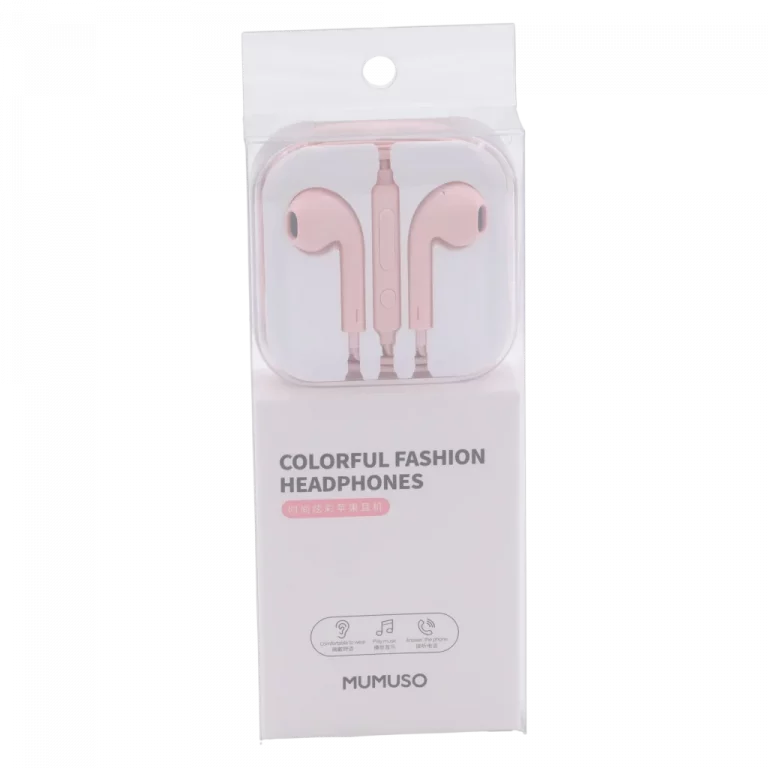 MUMUSO In-Ear-Kopfhörer aus ABS/TPE mit Kabelsteuerung in Rosa – leichte Kopfhörer für Musikgenuss und Anrufe unterwegs.