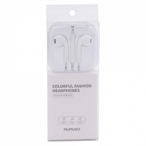 MUMUSO In-Ear-Kopfhörer aus ABS und TPE, weiß – leichtes Headset mit Funktionstaste für Musik und Anrufe.