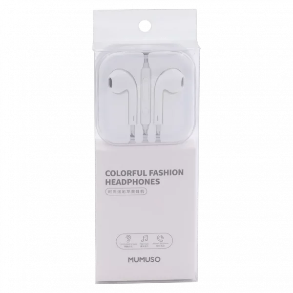 MUMUSO In-Ear-Kopfhörer aus ABS und TPE, weiß – leichtes Headset mit Funktionstaste für Musik und Anrufe.