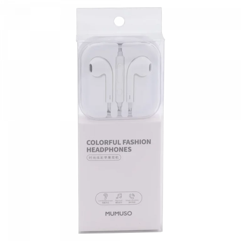MUMUSO In-Ear-Kopfhörer aus ABS und TPE, weiß – leichtes Headset mit Funktionstaste für Musik und Anrufe.