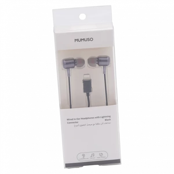 MUMUSO In-Ear Kopfhörer mit Lightning-Anschluss, Metall (Schwarz) – komfortable kabelgebundene Kopfhörer für iPhone.