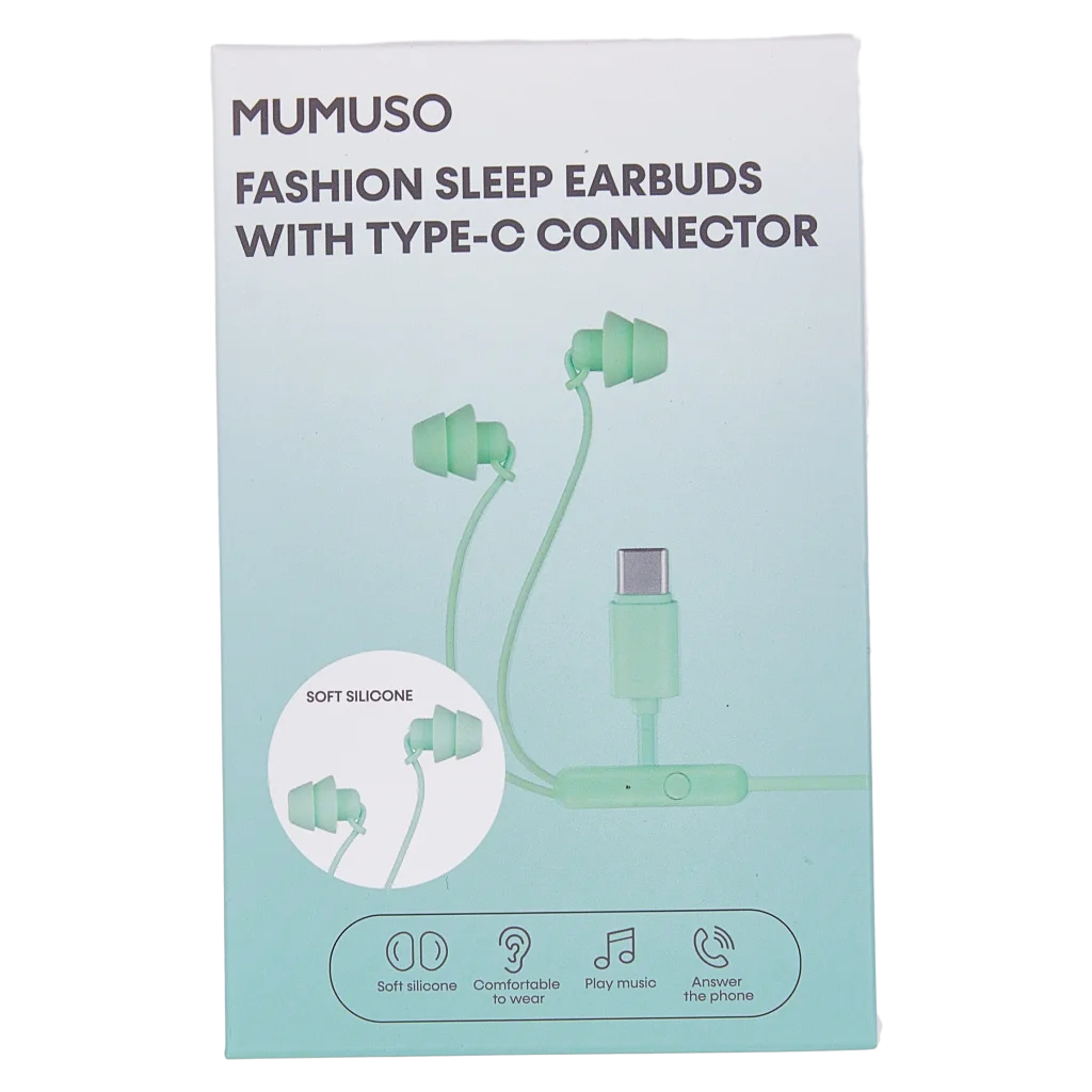 MUMUSO In-Ear-Kopfhörer aus weichem Silikon mit USB-C-Anschluss, grün – bequeme Kopfhörer für unterwegs und Smartphones.