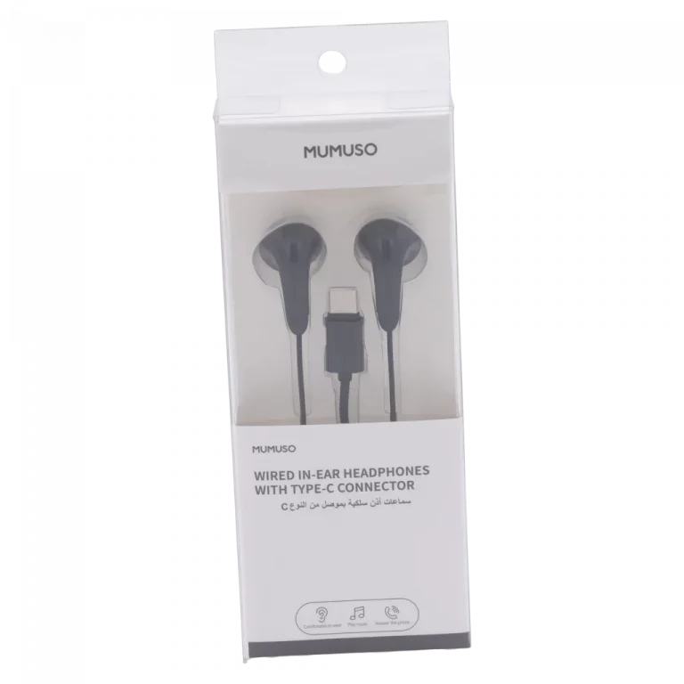 MUMUSO In-Ear-Kopfhörer mit Type-C-Anschluss aus Kunststoff und TPE in Schwarz – kabelgebundene Kopfhörer für Smartphones.