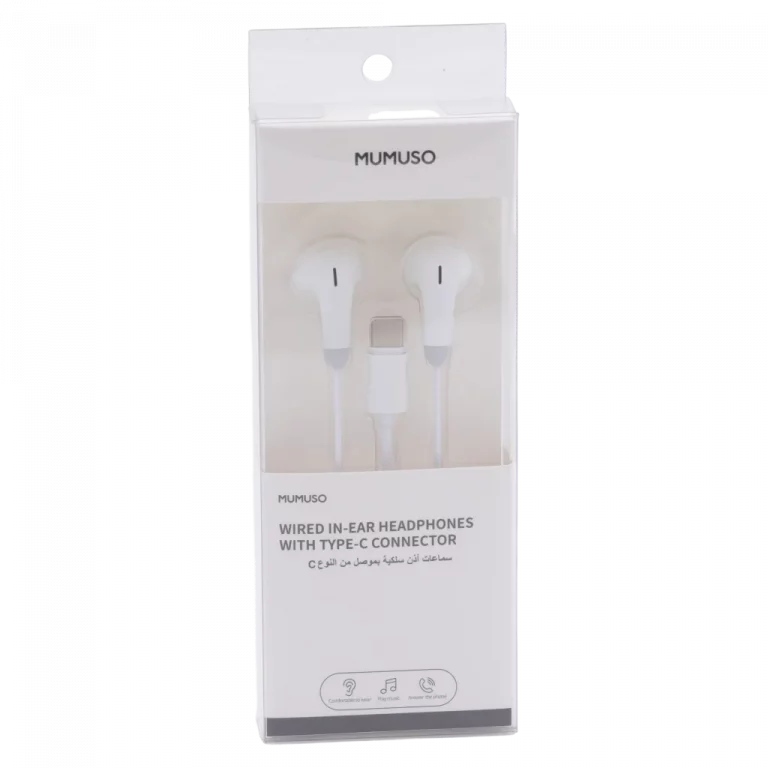 MUMUSO In-Ear-Kopfhörer mit Type-C-Anschluss in Weiß, ergonomisch, aus Kunststoff, ideal für unterwegs.