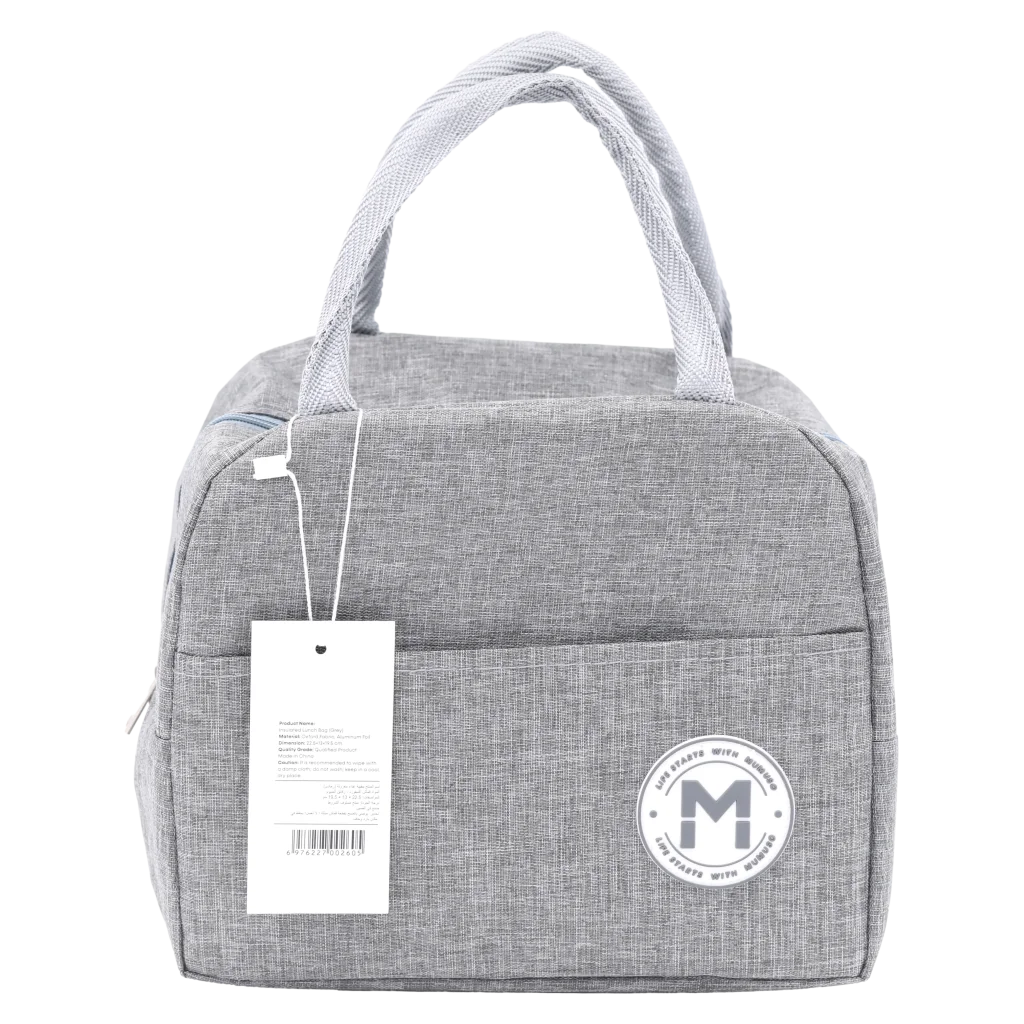MUMUSO isolierte Lunch-Tasche aus Köper-Kombinationsstoff (Grau) – praktische Lunch-Tasche mit Isolierung für unterwegs.